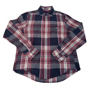 VTG GANT Spinnaker Madras Regular Fit Plaid Button Down Shirt Mens Med Navy Red